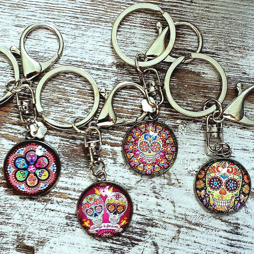 Sugar Skull Dome Covered Keychains